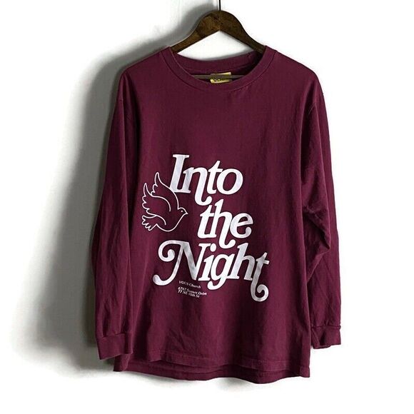VOUS CHURCH Mens Red Maroon Graphic Long Sleeve T Shirt Size L Kanye Into Night - Picture 1 of 9